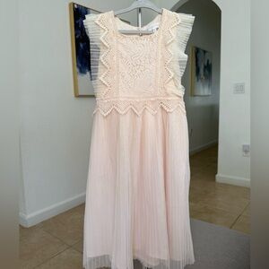 Nanette Lepore Girls Pleated Lace Tulle Cream Blush Dress 6x